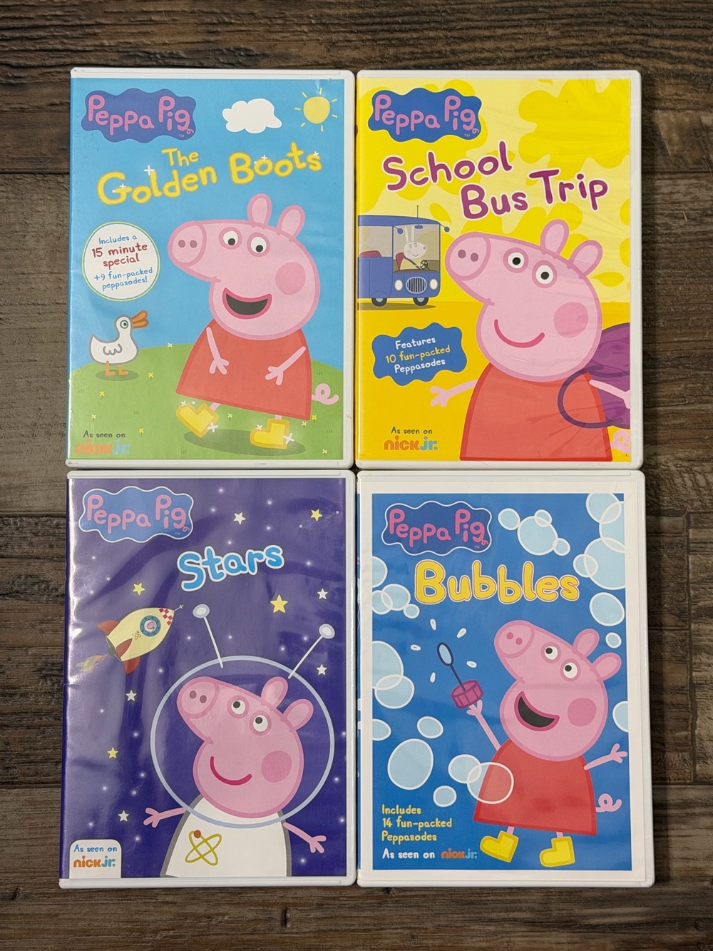 Peppa Pig (4) DVD Bundle - Golden Boots, School Bus Trip, Stars, Bubbles